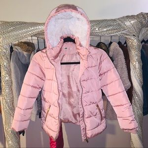 Girl’s Pink Puffer Coat w/ Soft White Faux Fur